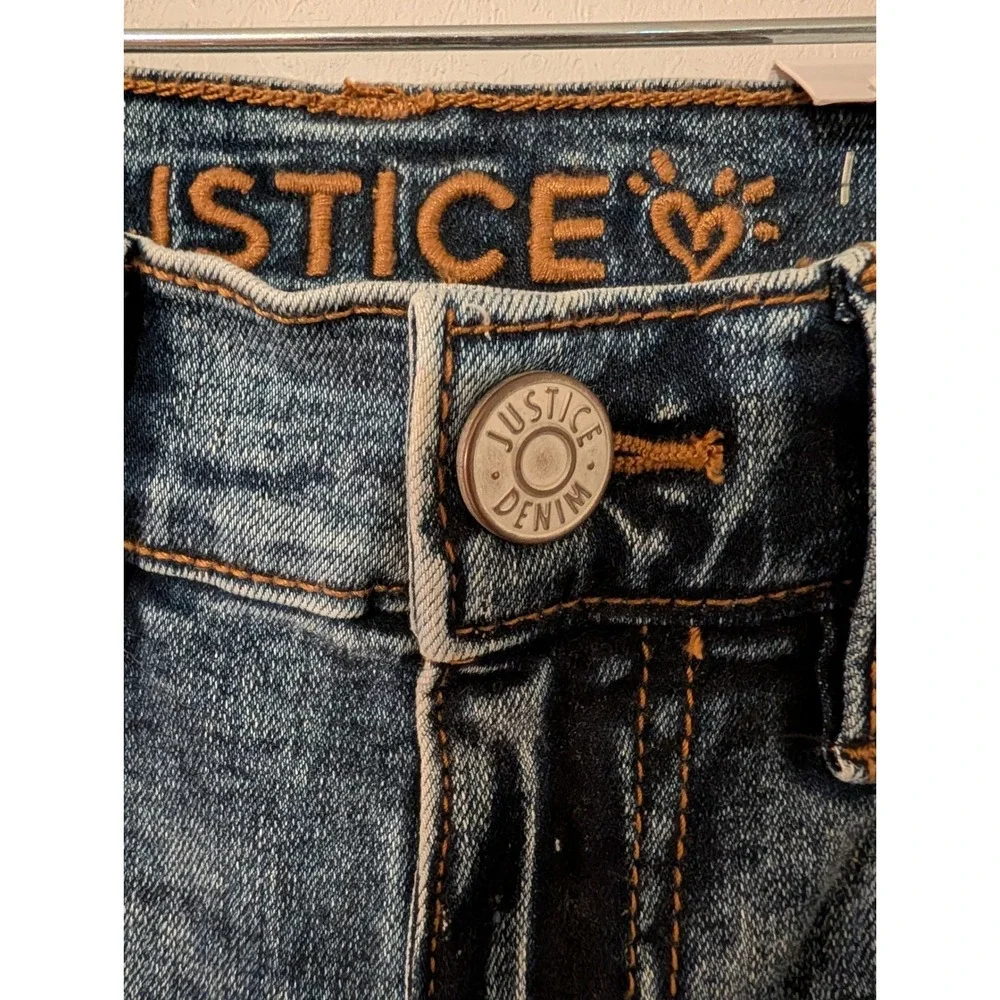 Justice Girls Mini Mom Jeans Medium Wash Distressed Denim Size 7 469821   NWT